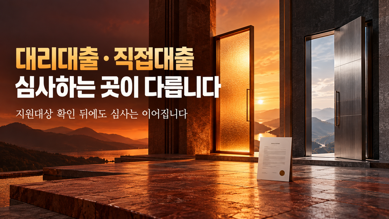 두 개의 입체적인 문으로 표현한 대리대출과 직접대출의 서로 다른 심사 경로